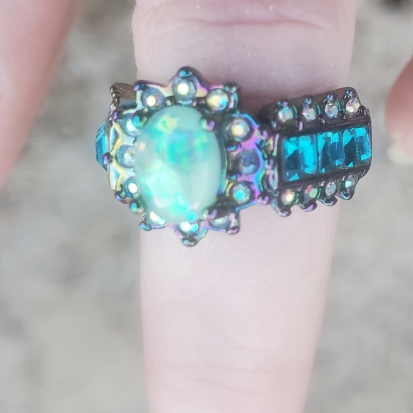 New Blue Fire Opal Rainbow Hematite Ring. - Picture 13 of 16
